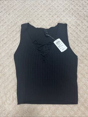 Windsor Black Ribbed Lace-Up Tank